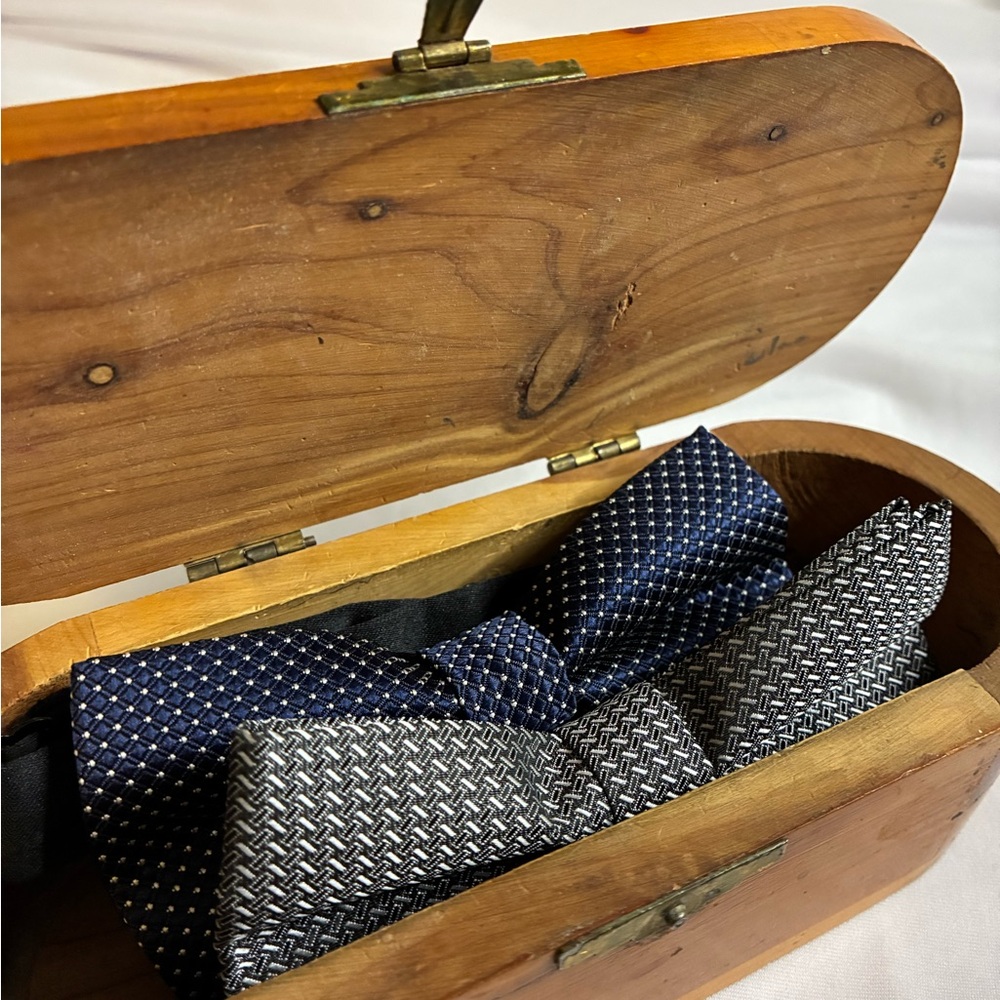 Elegant Blue and Gray Bow Tie Set